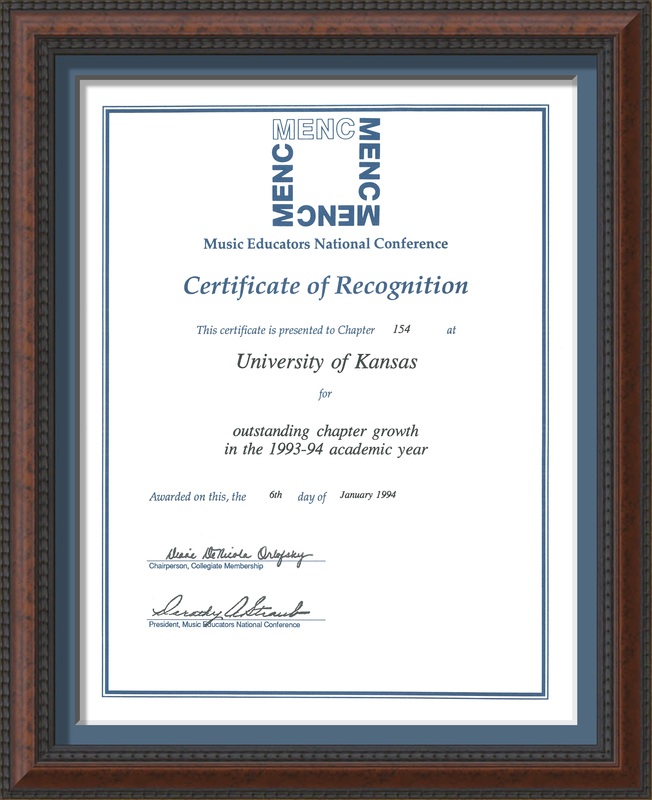 Certificate of Recognition: Outstanding Chapter Growth, 1993-94